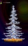 Vánoční strom, hliníková konstrukce, LED řetězy a koule.